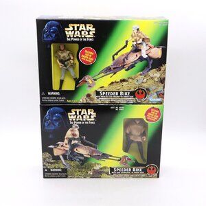 STAR WARS POWER OF THE FORCE: LUKE & LEIA W/ SPEEDER BIKES DELUXE ACTION FIGURES